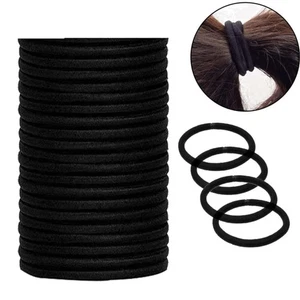 50 Pcs Black Elastic Hair Bands 4mm Ponytail Holder Hair Tie Women Men Girls - Picture 1 of 26