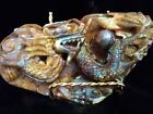 Asian Carved Labradorite Dragon with Flaming Pearl of Wisdom Display Art Piece