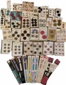 Vintage Buttons and button cards Lot of 150+ & 11 vintage Zippers New Old Stock - Picture 1 of 8