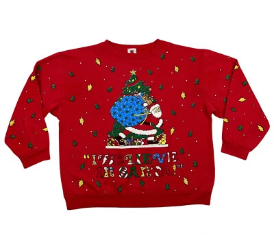 Sudadera Vintage Navidad Believe Santa Mediana Roja Vacaciones Pullover Años 90 Foto 1 de 4