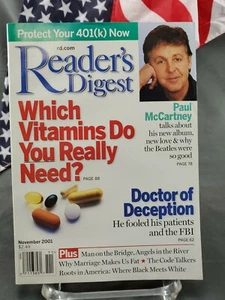 Reader's Digest Magazine November 2001 Paul McCartney FREE SHIPPING!!! - Imagen 1 de 2