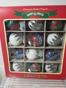 Christopher Radko Shiny Brite Weihnachtsschmuck Glas Glitzer 12er Set - Bild 1 von 6