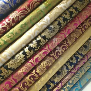 Brocade Ornamental Floral Gold Metallic Material Dress Craft Fabric 44" Meter - Picture 1 of 352