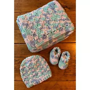 Cappello e stivaletti nuovi fatti in casa all'uncinetto unisex bambino coperta afgano abbinati - Foto 1 di 8