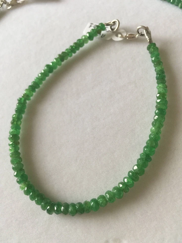Pulseira de contas de pedra preciosa facetada esmeralda natural da Zâmbia fecho de prata esterlina 7,5 - Imagem 1 de 2