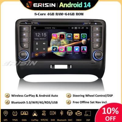 8-Core Android 14 Autoradio GPS Navi DAB+CarPlay TNT RDS CD Wifi For AUDI TT MK2 - Photo 1/4