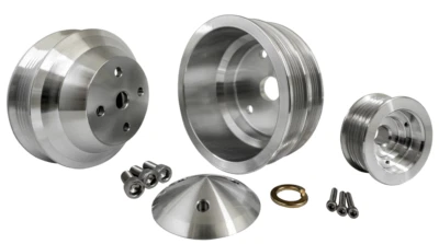 Small Block Chevy Serpentine Pulley Kit Power Steering AC Powder Coat Finish - Image 1 of 3