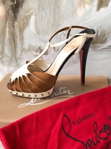 Christian Louboutin Camel Tri Color Suede Spike Slingback Heel 39 - Picture 1 of 9