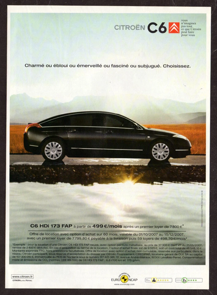 2007 CITROEN C6 Coupe HDi 173 FAP Vintage Original Print AD | Black sedan photo - Image 1 of 1