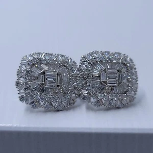 18k white gold cluster diamond earrings french clip - Picture 1 of 21