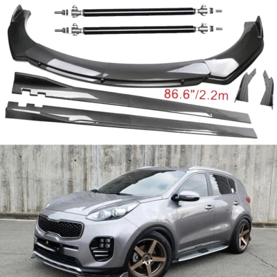 For Kia Sportage Carbon Fiber Front Bumper Lip Spoiler 86.6" Side Skirt Kit Foto 1 de 4