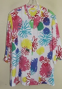 NEW Erin Bold Floral Funky Art-Wear Boho Artsy Linen Rayon Shirt Jacket Sz 2X - Picture 1 of 1