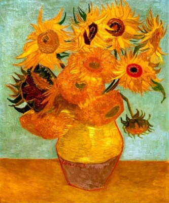 SUNFLOWERS IN A VASE 1888 IMPRESSIONISM PAINTING BY VINCENT VAN GOGH REPRO - Image 1 of 3