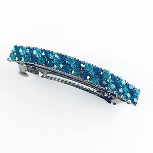 USA BARRETTE Rhinestone Crystal Hairpin Clip Vintage Elegant Simple Black Blue - Picture 1 of 9