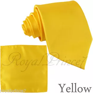 New Men's Solid Self tie Neck Tie Set Necktie And Pocket Square Hanky Prom Gold - Picture 1 of 1