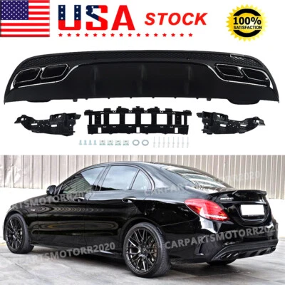 Rear Diffuser+Tailpipes Quad Outlets For Benz W205 S205 C43 C450 C63 2015-2021 Foto 1 de 4