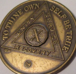 Alcohólicos Anónimos AA 10 años medallón de bronce moneda ficha sobriedad sobria - Imagen 1 de 9