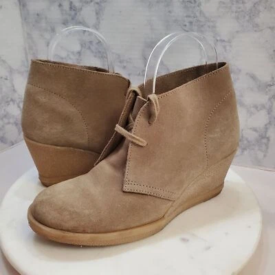 J. Crew Factory Boots Size 7 Chukka Wedge Taupe Suede 2 eye Lace up classic — 第 1/4 张图片