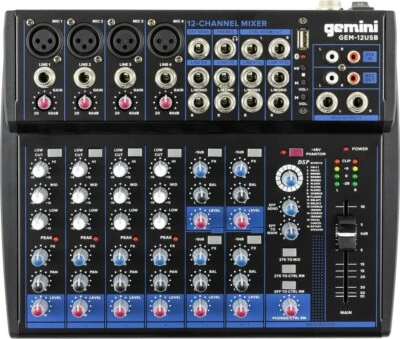 Gemini GEM-12USB 12CHANNEL BLUETOOTH Podcasting Live Sound MIXER,w/ USB playback - Image 1 of 3