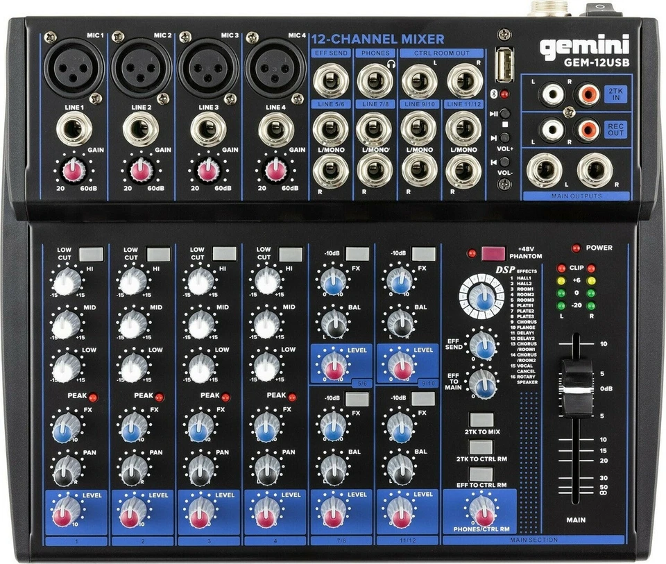 Gemini GEM-12USB 12CHANNEL BLUETOOTH Podcasting Live Sound MIXER,w/ USB playback - Image 1 of 3