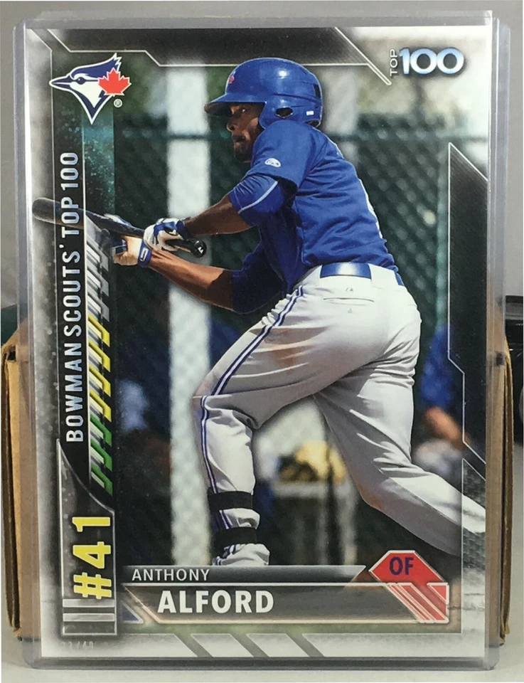 2016 BOWMAN SCOUTS TOP 100 5X7 #41 ANTHONY ALFORD TORONTO BLUE JAYS 33/49 - Image 1 of 2