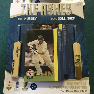 The Ashes Cricket Mini Bat + Player Card Collection 6/6 Hussey & Bollinger New - Picture 1 of 6