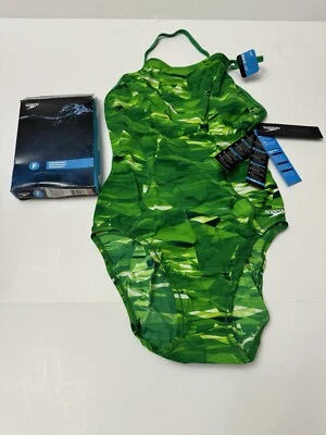 Traje de baño Speedo para mujer Shattered Wave espalda cruzada carreras talla 10/36 verde nuevo Foto 1 de 2
