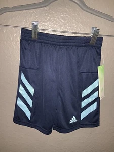 ADIDAS Boys Blue Athletic Shorts w/ Light Blue Stripe Logo Size 4 NWT - Picture 1 of 2