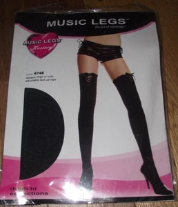 MUSIC LEGS 4748 opaque thigh hi with adjustable lace up tops vintage stockings - Picture 1 of 1