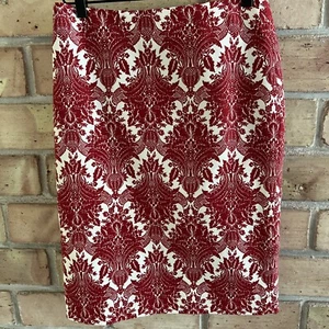 Talbots Jeansrock Damen Größe 4 Bleistift rot und weiß gefüttert Blumenmuster Damast - Bild 1 von 13