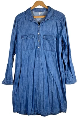 Old Navy Tunic Shirt Dress Chambray Blue Light Denim Jean Country Western Size L - Image 1 of 4