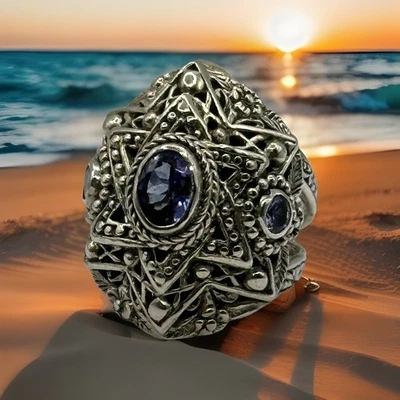 Кольцо из чистого серебра с овальным и круглым танзанитом Artisan Of Bali Sarda 0,72 карата - Изображение 1 из 4