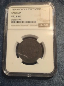 1826 Anchor P Italy 5 Cent Sardinia Vf25 Ngc - Picture 1 of 3