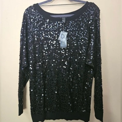 全新带标签 Inc International Concepts 针织 Dolman 袖亮片毛衣女式 S 码 — 第 1/3 张图片