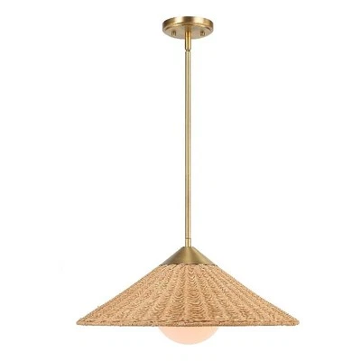 Uttermost Phuvinh 1-Light Rattan & Steel Pendant in Natural/Antique Brass - Image 1 of 4