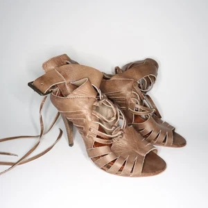 Sandalias Topshop Cuero Premium Tacón Gladiador Talla 4 Marrón Caqui Romano Enjaulado - Imagen 1 de 17
