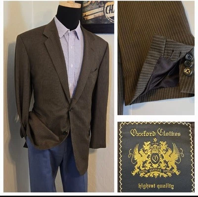 OXXFORD CLOTHES Bespoke Blazer Men 44L Surgeon's Cuffs Suit Jacket 2 Button - Image 1 of 4