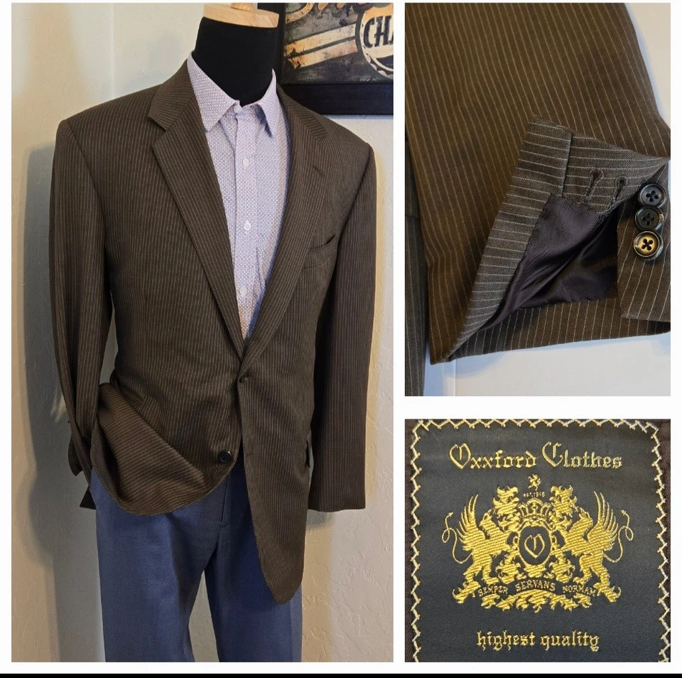 OXXFORD CLOTHES Bespoke Blazer Men 42L Surgeon's Cuffs Suit Jacket 2 Button - Image 1 of 4