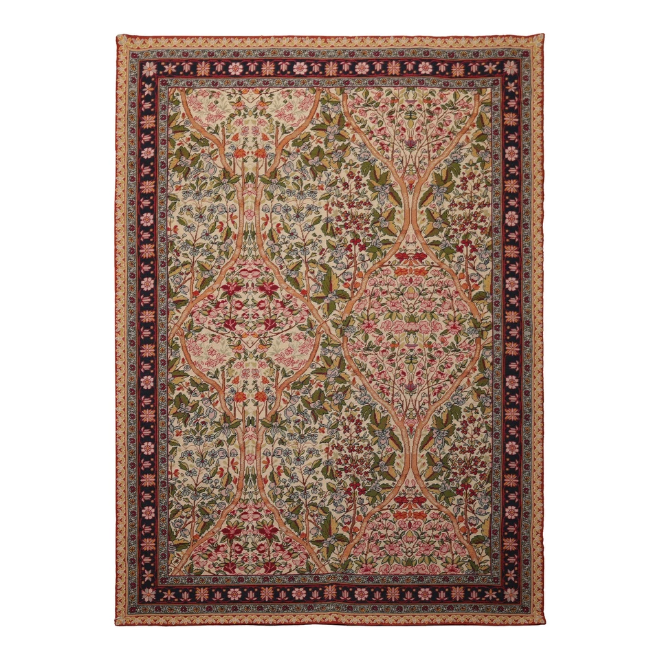 5'7''x8' Hand Woven Wool Ivory French Needlepoint Flatweave Floral Rug - Image 1 of 4