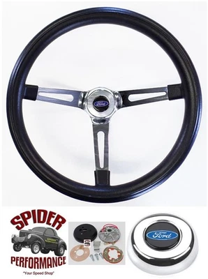 1970-1980 Ford steering wheel BLUE OVAL 15" MUSCLE CAR CHROME - Image 1 of 4