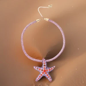 BETSEY Johnson Purple Starfish Pendent Crystal Rope Mermaid Jewels Necklace NEW - Picture 1 of 4