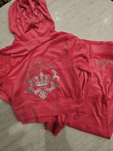 Neu mit Etikett Juicy Couture OG Velour Glitzer Krone Trainingsanzug Set rosa Party M sehr selten - Bild 1 von 7