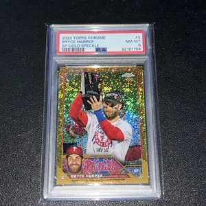 Bryce Harper 2023 Topps Chrome #3 Gold Speckle SP PSA 8 12 /50  Phillies - Picture 1 of 14