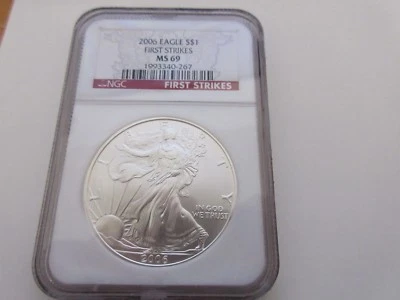2006 , Silver Eagle , NGC , MS 69 , First Strikes - Image 1 of 4