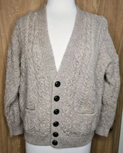Vtg Aran Sweater Market Cardigan Womens M Merino Wool Irish Knit Grandma Boho - Picture 1 of 6