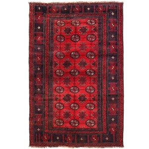 Red Oriental Afghan Hand Knotted Wool Area Rug Tribal Old Rug 3'8 x 6'0ft B26777 - Picture 1 of 8