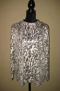 Chicos 3 (XL) clear sequins poly leopard print LS back zip lined evening top - Picture 1 of 10