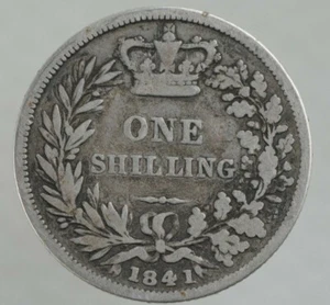 1841 Silver Great Britain 1 Schilling Coin Circulated - Picture 1 of 11