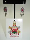 STERLING SILVER EARRINGS WITH RED ENAMELED CENTER AND HANGING FEATHERS - NWT