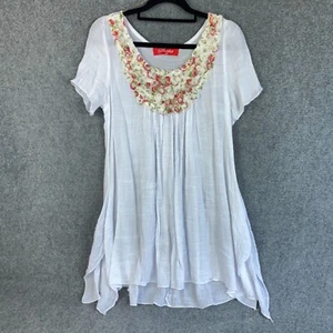Top sorbete mujer talla 10 manga corta floral cuello redondo dobladillo asimétrico túnica - Imagen 1 de 15